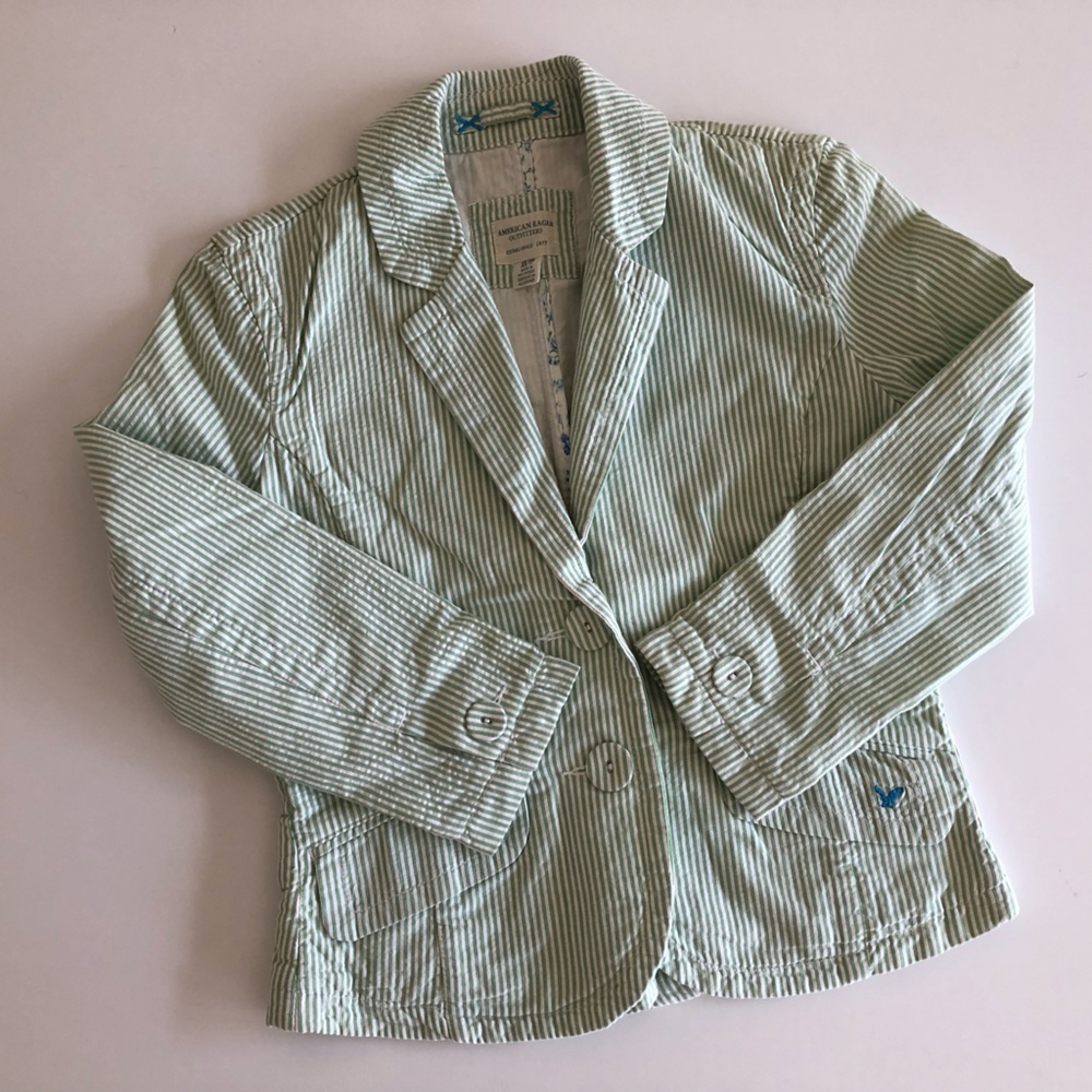 American Eagle Outfitters light cotton blazer in green pinstripe